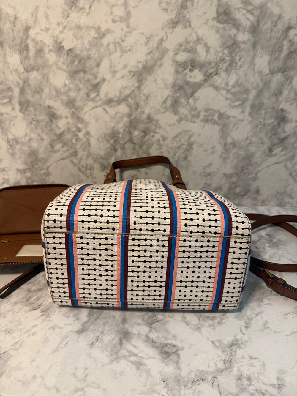Fossil satchel Bag Purse Rachel Striped Polkadot And Wallet - Picture 5 of 9